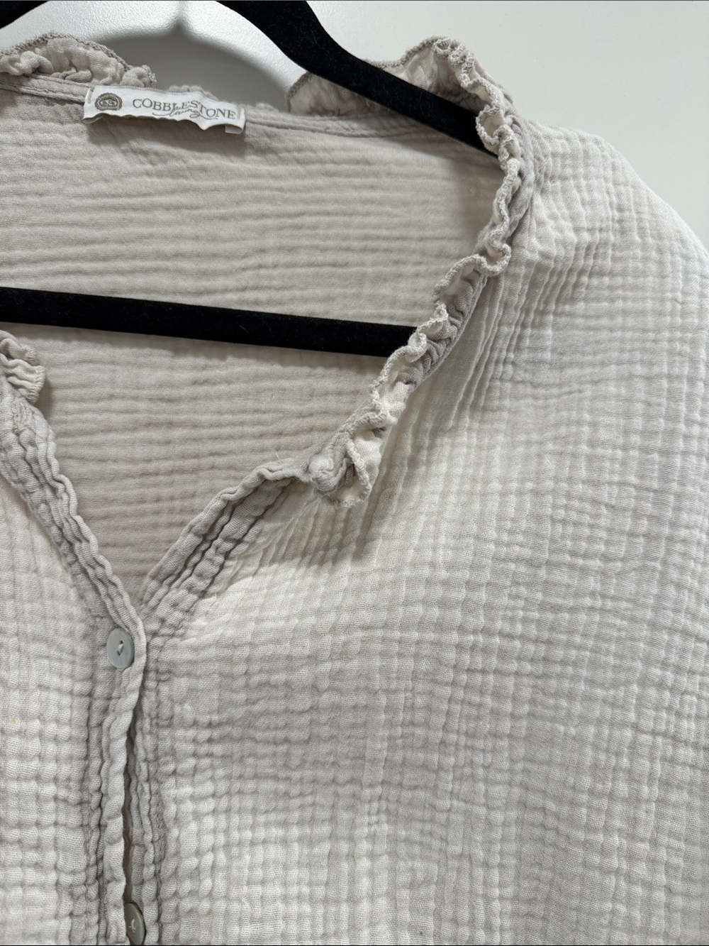 Cream Ruffled Button-Down Shirt - Cream - Picture 3 of 3